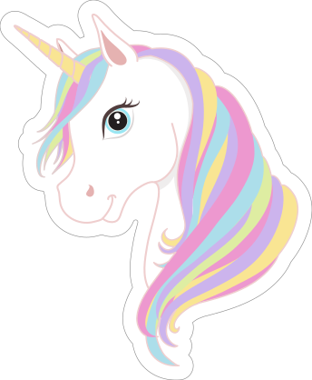Cartoon Unicorn with Rainbow Mane Sticker