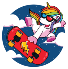 Cartoon Unicorns Play Skateboard Sticker