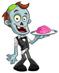 Cartoon Waiter Zombie Serving Brains Sticker