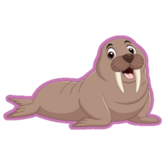 Cartoon Walrus On Pink Sticker