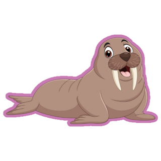 Cartoon Walrus On Pink Sticker