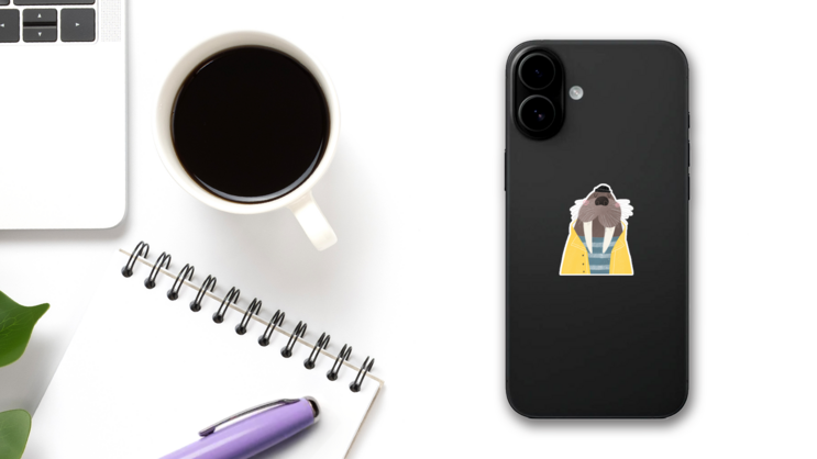 Cartoon Walrus Sailor Sticker on a Phone (New) example
