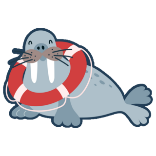 Cartoon Walrus With Red Lifebuoy Sticker