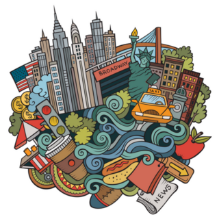 Cartoon Welcome To New York Illustration Sticker