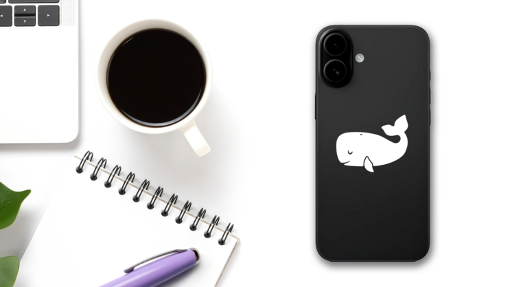 Cartoon Whale With Tail Up Sticker on a Phone (New) example