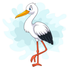 Cartoon White Stork Abstract Blue Background Sticker