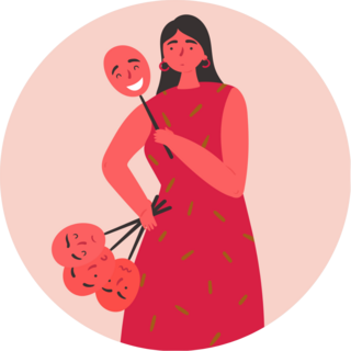 Cartoon Woman In A Red Dress Holding Theatre Masks Sticker