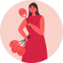 Cartoon Woman In A Red Dress Holding Theatre Masks Sticker