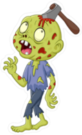 Cartoon Zombie With Axe In His Head Sticker