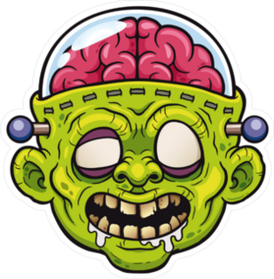 Cartoon Zombie With Protected Brain Sticker