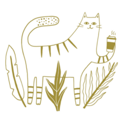 Cat & Coffee By Leaves Sticker