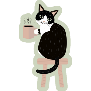 Cat & Coffee Green Sticker