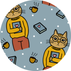 Cat Holding Book Pattern Sticker