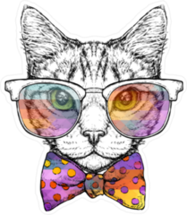 Cat In Glasses With Dotted Bow Tie Sticker