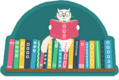 Cat Reading Book On Bookshelf Sticker