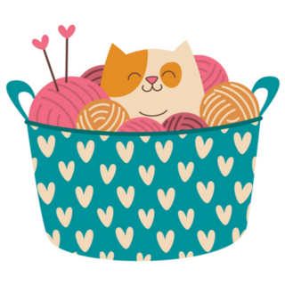 Cat Sitting On A Knitting Basket Sticker