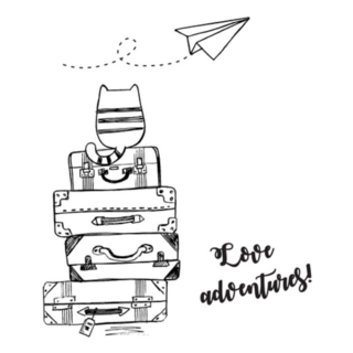 Cat Sitting On Old Suitcases Love Adventures Sticker