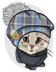 Cat With Hat And Knitted Grey Scarf Sticker