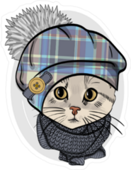 Cat With Hat And Knitted Grey Scarf Sticker