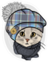 Cat With Hat And Knitted Grey Scarf Sticker