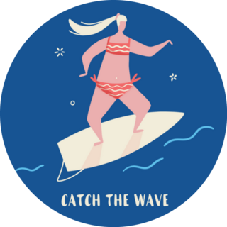 Catch The Wave Hawaiian Poster Girl Surfing Sticker