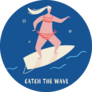 Catch The Wave Hawaiian Poster Girl Surfing Sticker