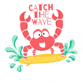 Catch The Wave Surfing Crab Sticker