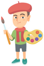 Caucasian Boy Dressed As An Artist Holding Brush And Paints Sticker