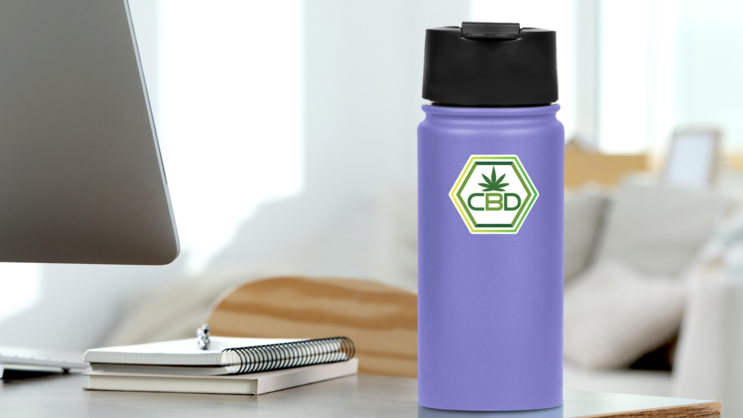 CBD Cannabis Logo Sticker on a Water Bottle (New) example
