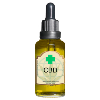 Cbd Oil Bottle Isolated On White Sticker