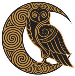Celtic Owl on the Moon Sticker