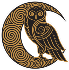 Celtic Owl on the Moon Sticker