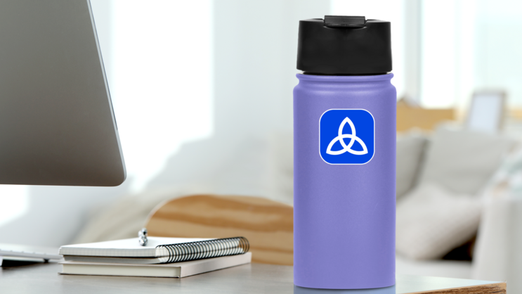 Celtic Trinity Icon In Blue Sticker on a Water Bottle (New) example