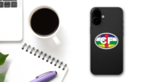 Central African Republic Cf Flag Oval Sticker on a Phone (New) example