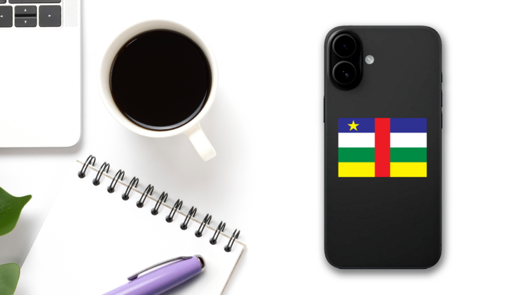 Central African Republic Flag Sticker on a Phone (New) example