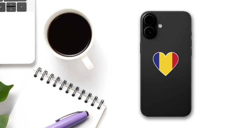 Chad Flag In Heart Sticker on a Phone (New) example