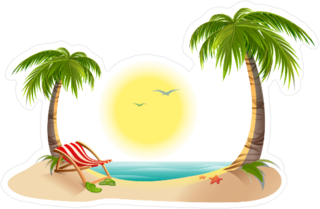 Chaise Longue Under Palm Tree On The Beach