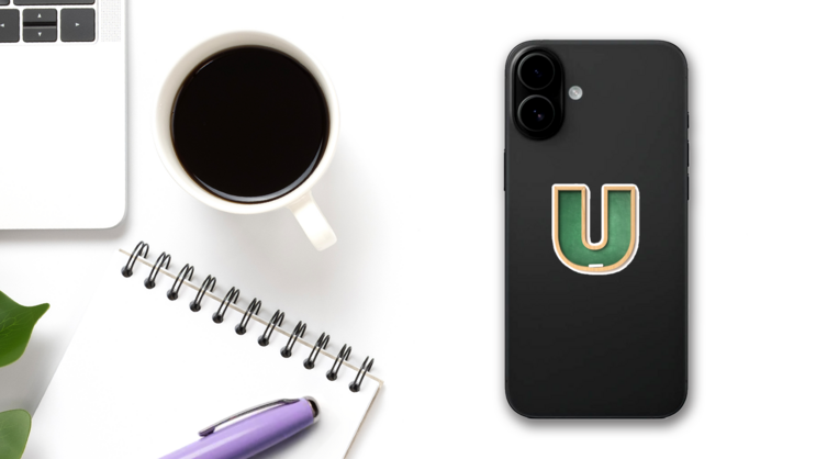 Chalkboard Font Letter U Sticker on a Phone (New) example