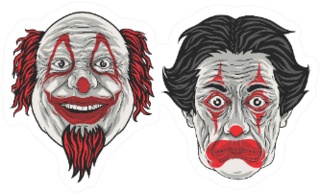 Character Cartoon Two Clown Heads Sticker