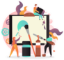 Characters Creative People Artists Painting On Huge Canvas Sticker