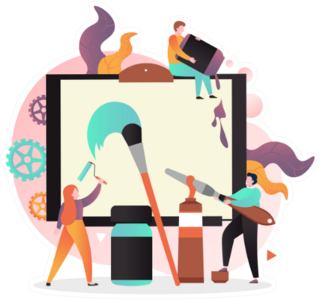 Characters Creative People Artists Painting On Huge Canvas Sticker