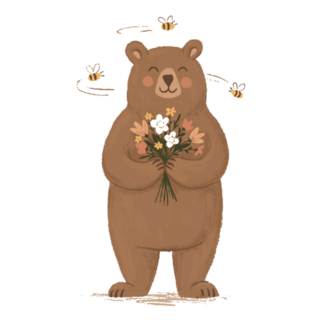 Cheerful Bear Little Bees Flying Sticker