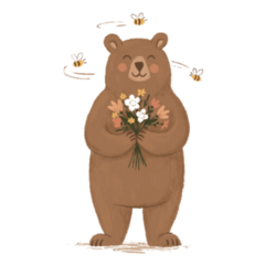 Cheerful Bear Little Bees Flying Sticker