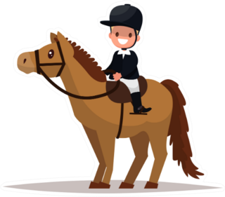 Cheerful Boy Jockey Riding A Horse Sticker