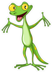 Cheerful Cartoon Gecko Raising His Arms Sticker