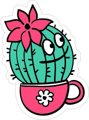 Cheerful Catus with Flower Cartoon Sticker