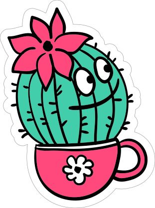 Cheerful Catus with Flower Cartoon Sticker