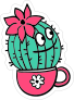 Cheerful Catus with Flower Cartoon Sticker