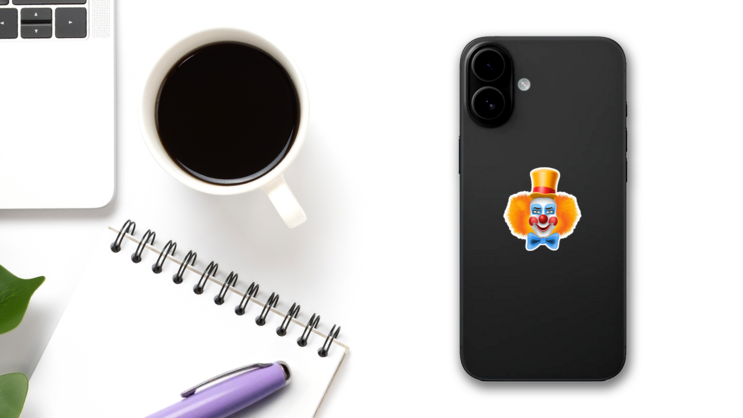 Cheerful Clown Illustration Sticker on a Phone (New) example