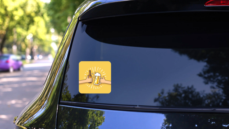 Cheers Toasting Beer Sticker on a Rear Car Window (New) example